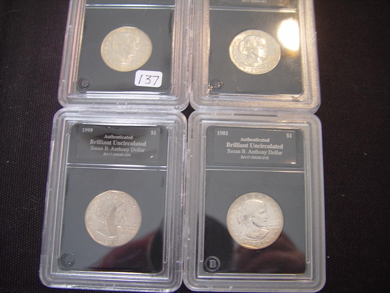 Four Susan B Anthony $1 1979-S, 1980-S, 1981-P & 1999-P