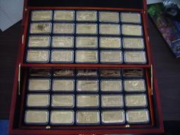 18 KT Gold-Plated Ingots "America's 50 States" In Wooden Case