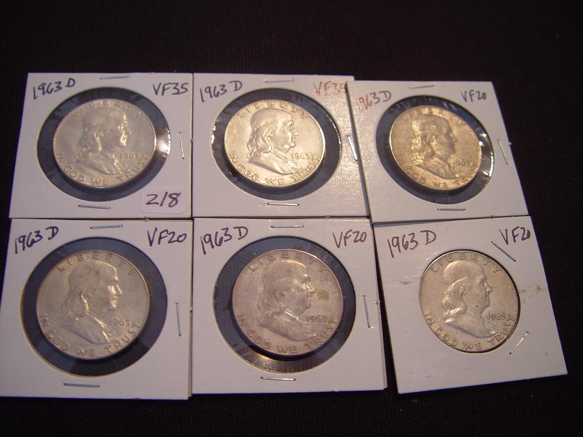 50 Cent Franklins 6 Total; All 1963-D VF