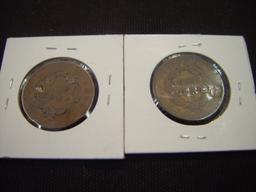 Two Large Cents 1837 VG & 1838 G