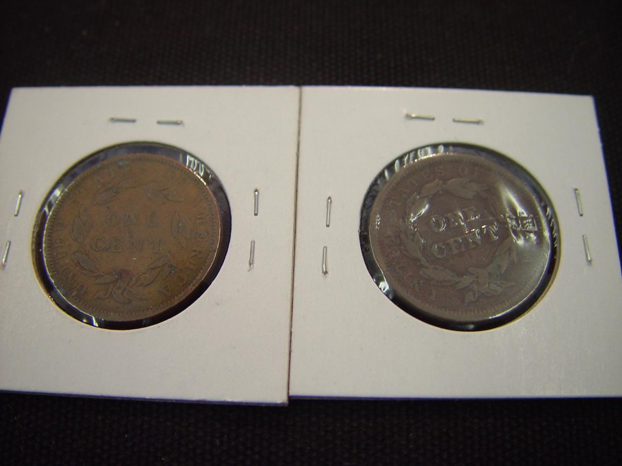 Two Large Cents 1839 Booby Head G & 1840 Small Date F