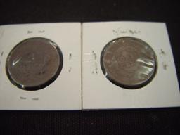 Two Large Cents 1843 Petite Head Scratch Obverse Small letters VG & 1843 Mature Head VF