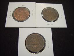 Three Large Cents 1848 F, 1849 F, 1850 VF