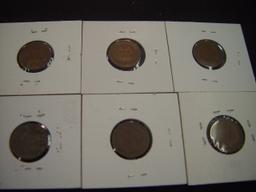 Six Indian Cents - All G: 1889, 1891, 1894, 1896, 1897 & 1898
