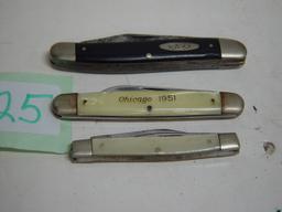 3 Case Pockets Knives, 1 Marked Chicago 1951, 2 3/4" to 3.5"L