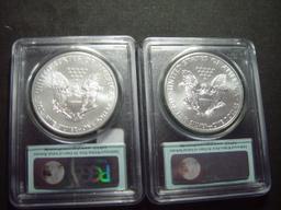 Two 2011 First Strike BU Silver Eagle  PCGS MS70