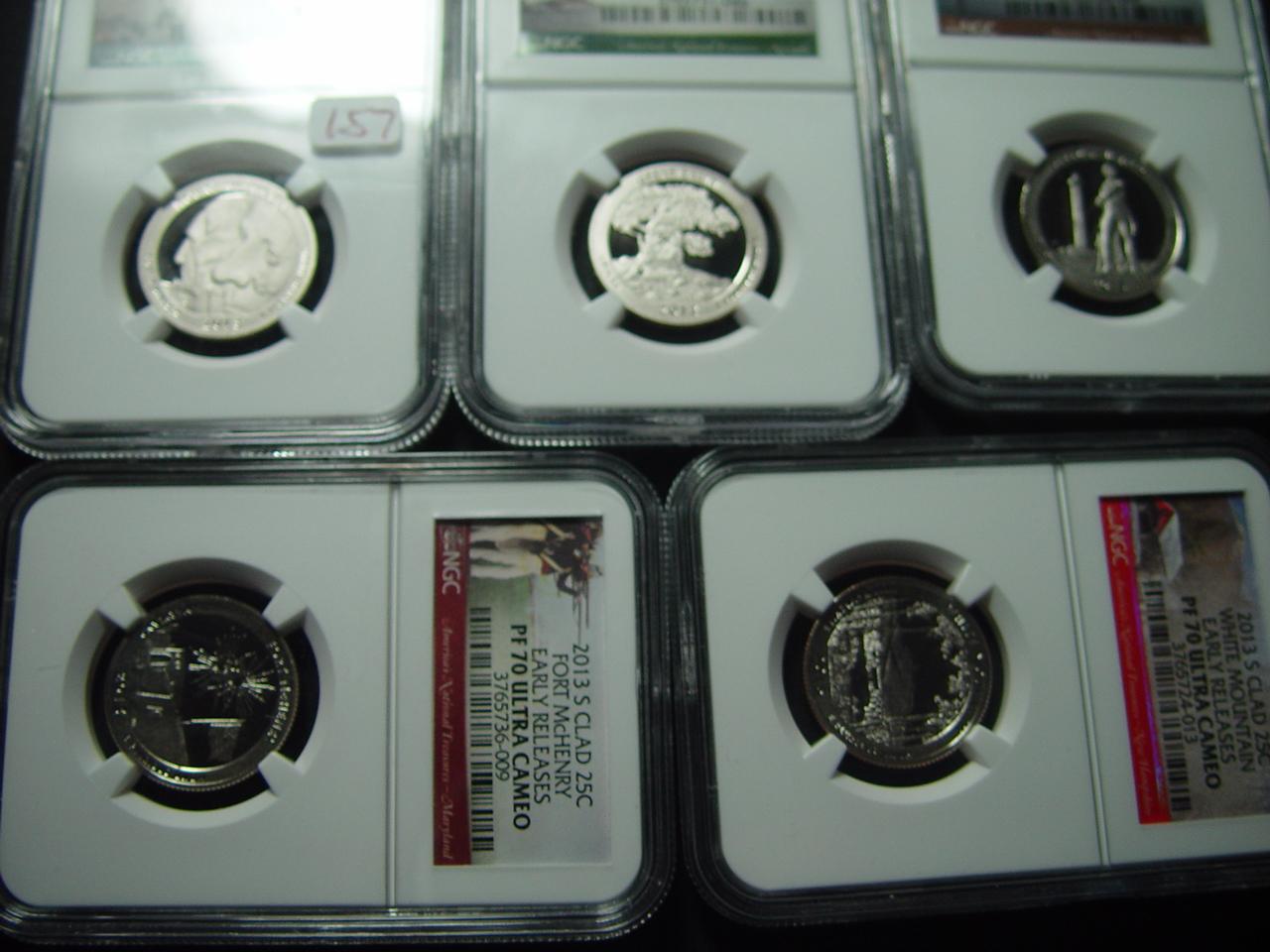 Five Coin Set of Early Release 2013 NGC PF70 Ultra Cameo National Parks Quarters