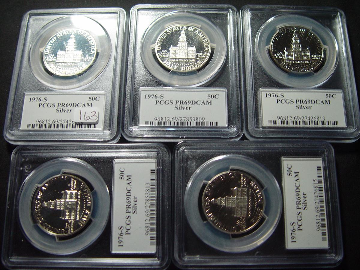 Five 1976 Silver PCGS PR69 DCAM Bi-Centennial Halves