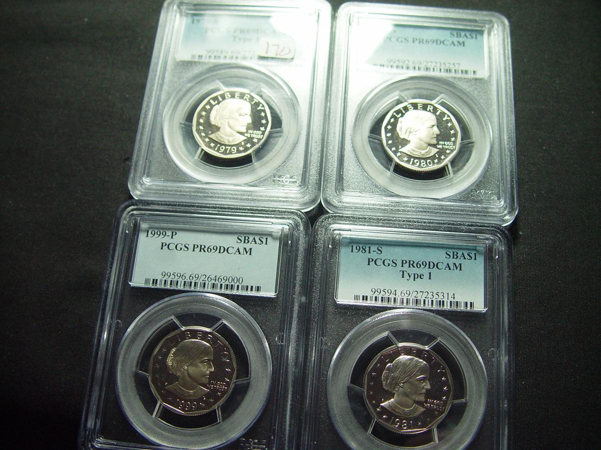 Four PCGS PR69 DCAM Susan B. Anthony Dollars: 1979, 1980, 1981, 1999