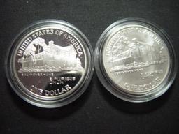 Two 1990 Eisenhower Silver Dollars:  BU & Proof