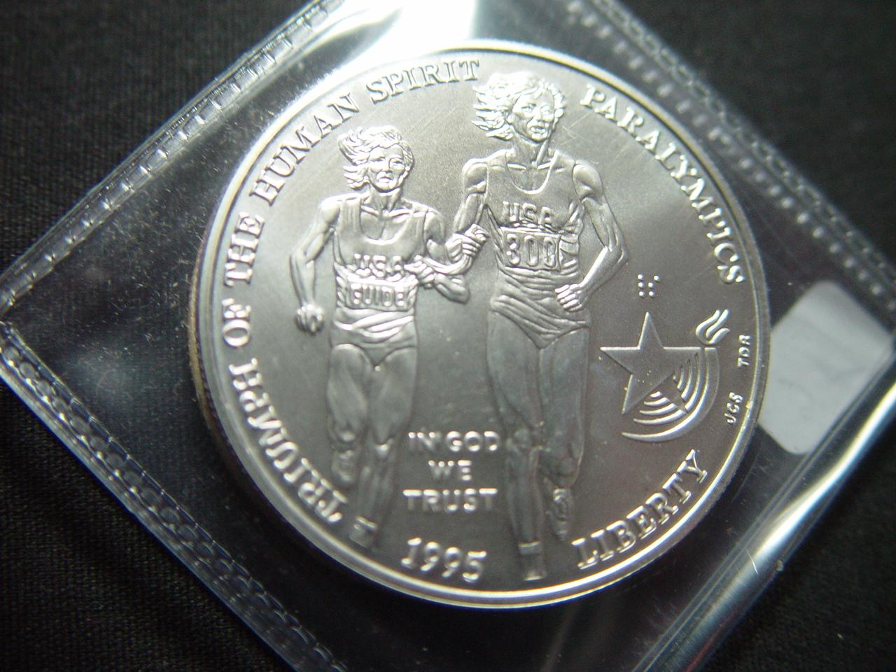 Two 1995 BU Olympic Silver Dollars: Blind Runner & Gymnast