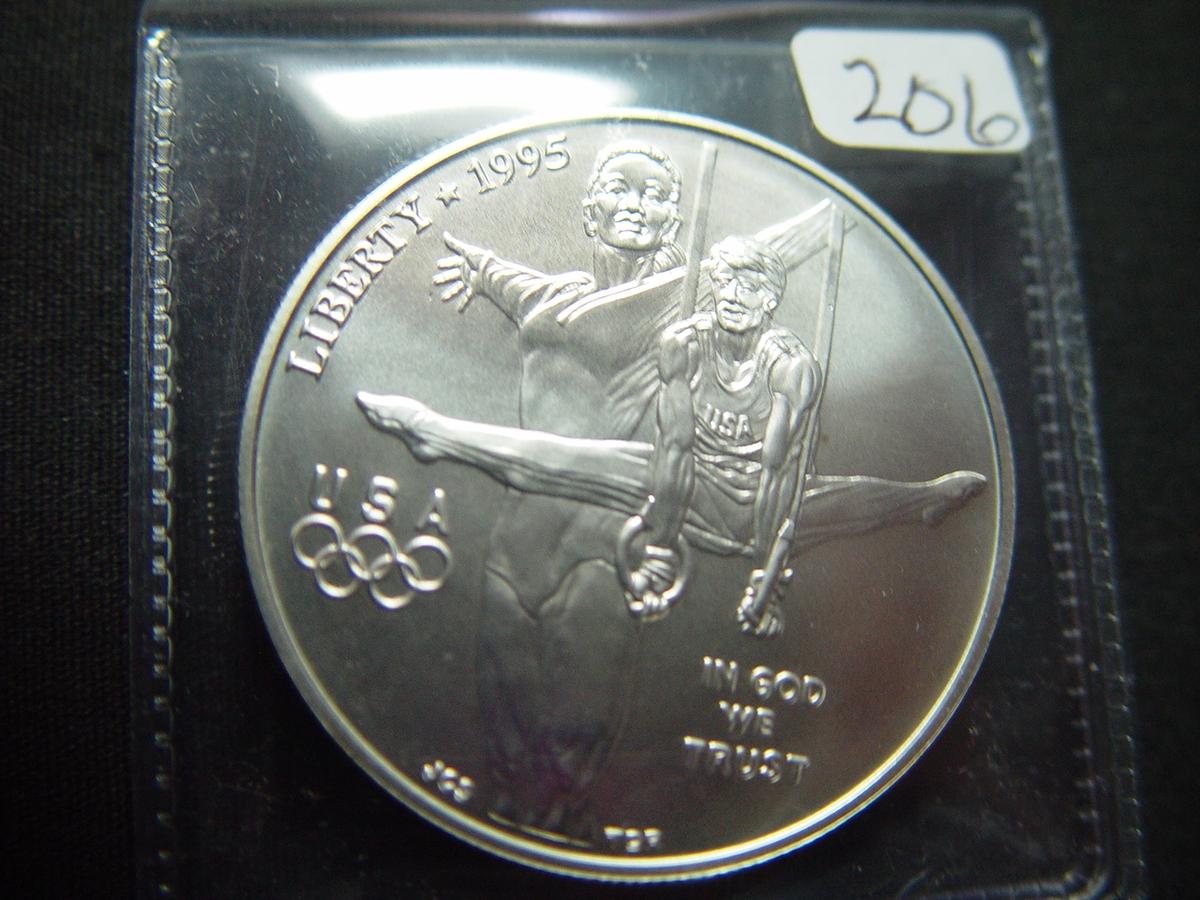 Two 1995 BU Olympic Silver Dollars: Blind Runner & Gymnast