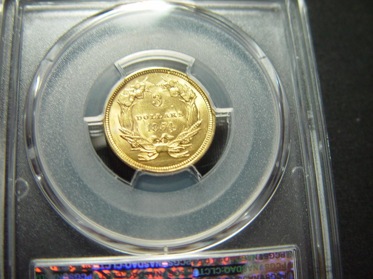 1854 $3 Gold  PCGS Genuine  Cleaned Unc.- Great look!