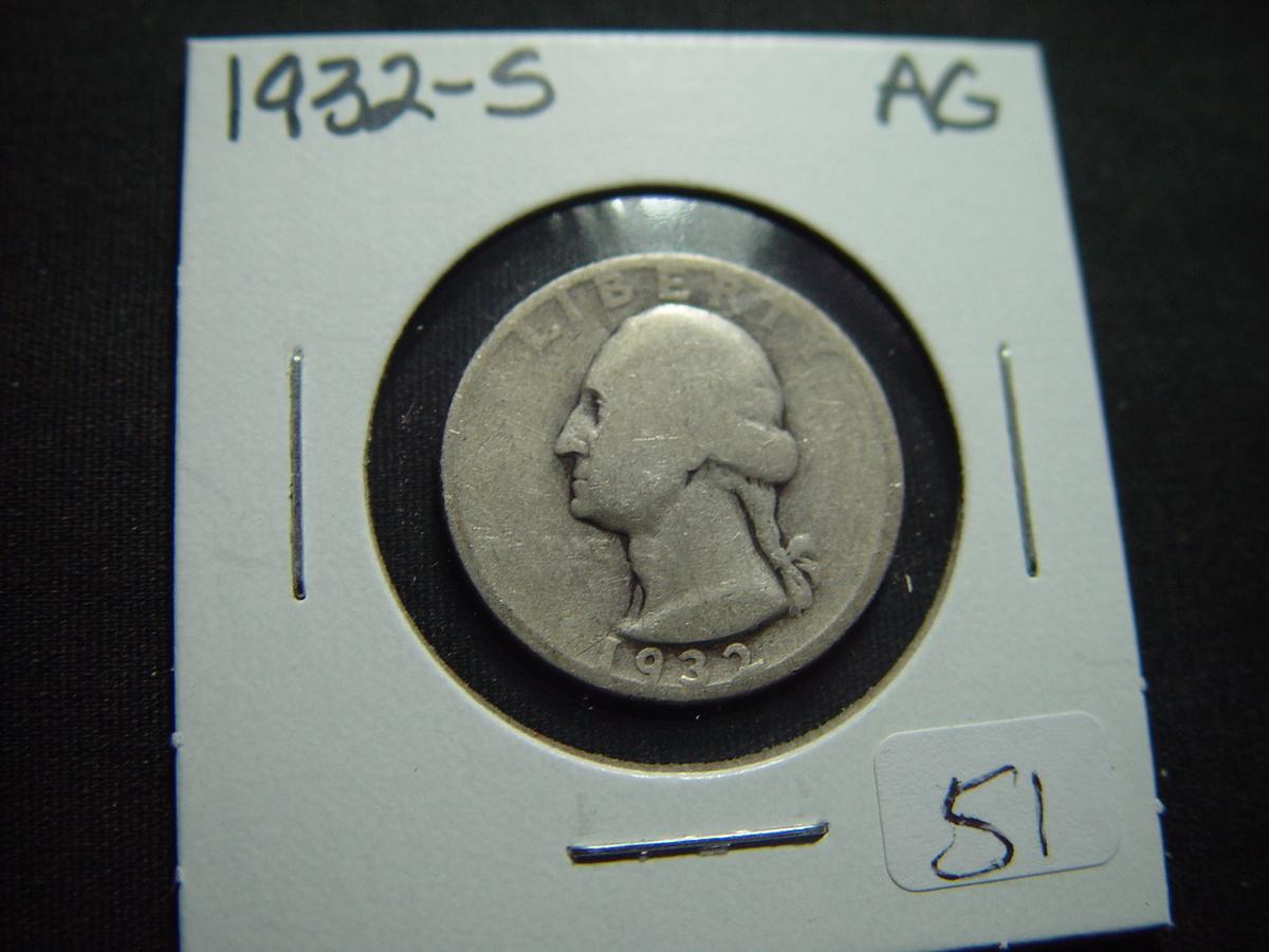 1932-S Washington Quarter   About Good   KEY DATE