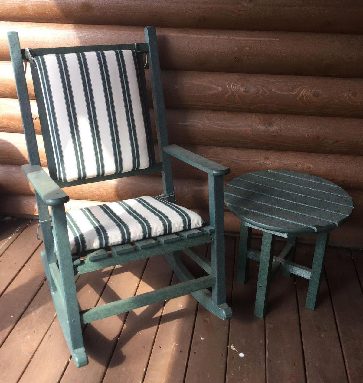 Polywood Rocker with Cushion and Round Side Table