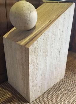 Travertine Foyer Table with Beveled Glass Top