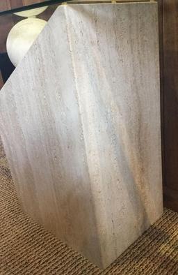 Travertine Foyer Table with Beveled Glass Top