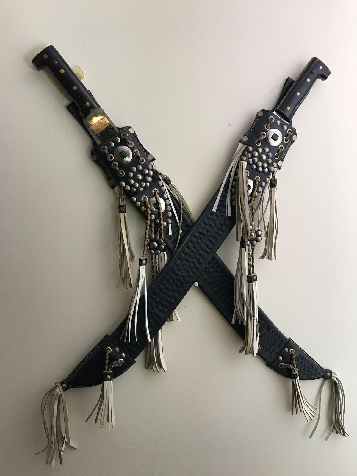 Pair of Central America Decorative Machetes with leather sheaths