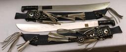 Pair of Central America Decorative Machetes with leather sheaths