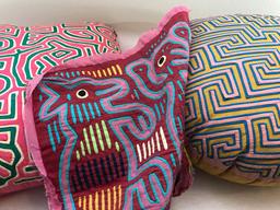 (2) Panamanian Mola Pillows with (1) Mola Pillow Panel