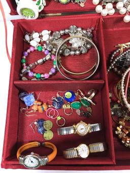 Assorted Costume Jewelry with Fabric Covered Jewelry Chest