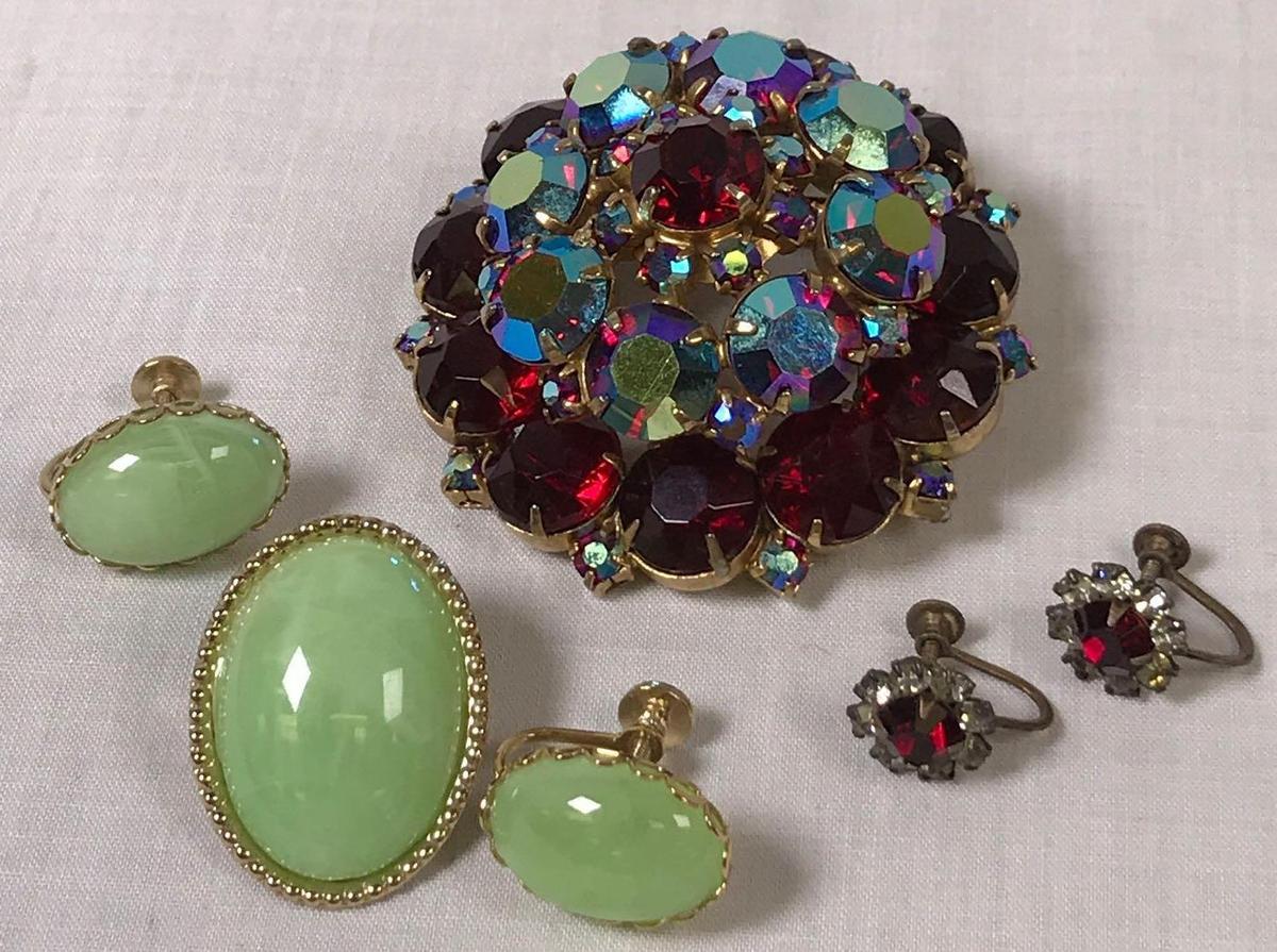 (2) Brooches and Earrings Sets with Screw-back Earrings