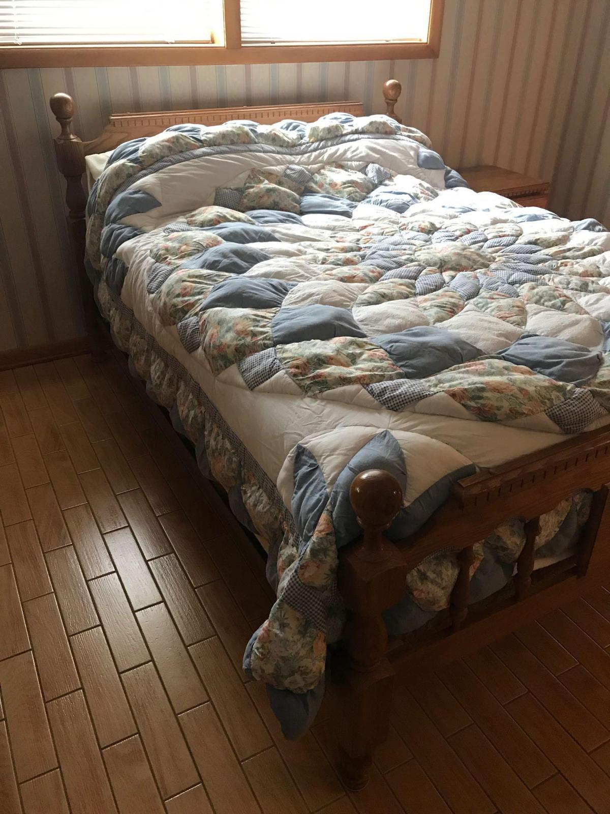 Full Bed with Metal frame and Oak Head and Foot Boards
