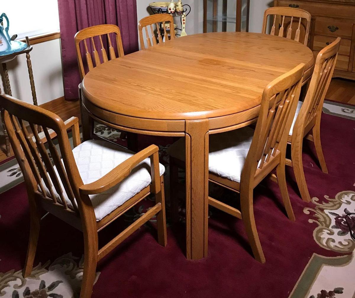 Oak Dining Table with (6) Chairs and (2) Leaves by Keller