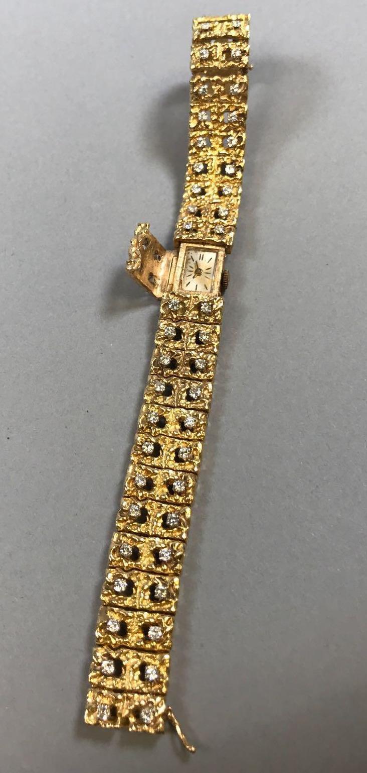 14k Gold and Diamond Hidden Face Watch (Not Working)