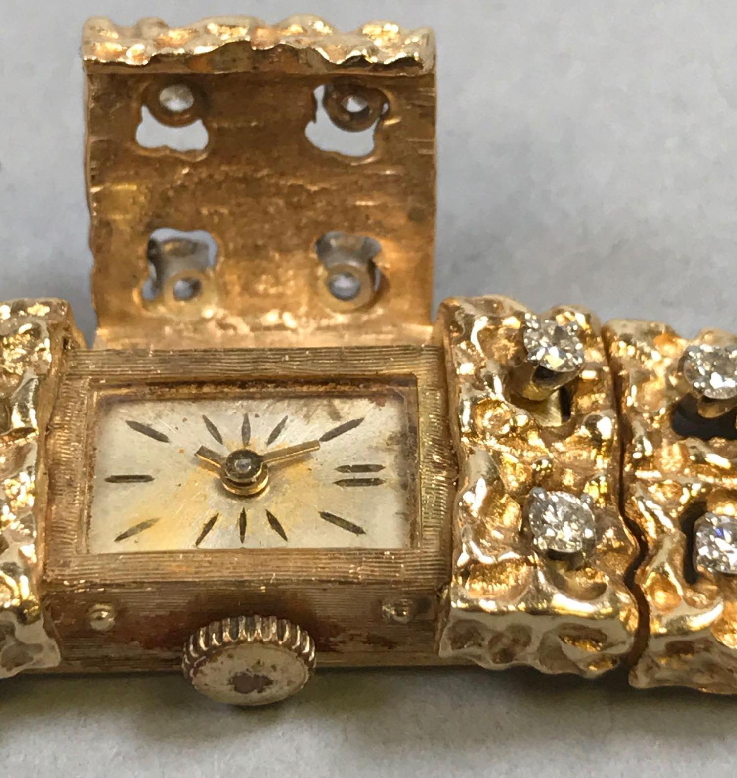 14k Gold and Diamond Hidden Face Watch (Not Working)