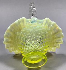 Fenton Hobnail Topaz Vaseline Opalescent Basket