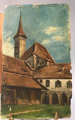 Antique French Painting Depicting the Interlaken Monastery