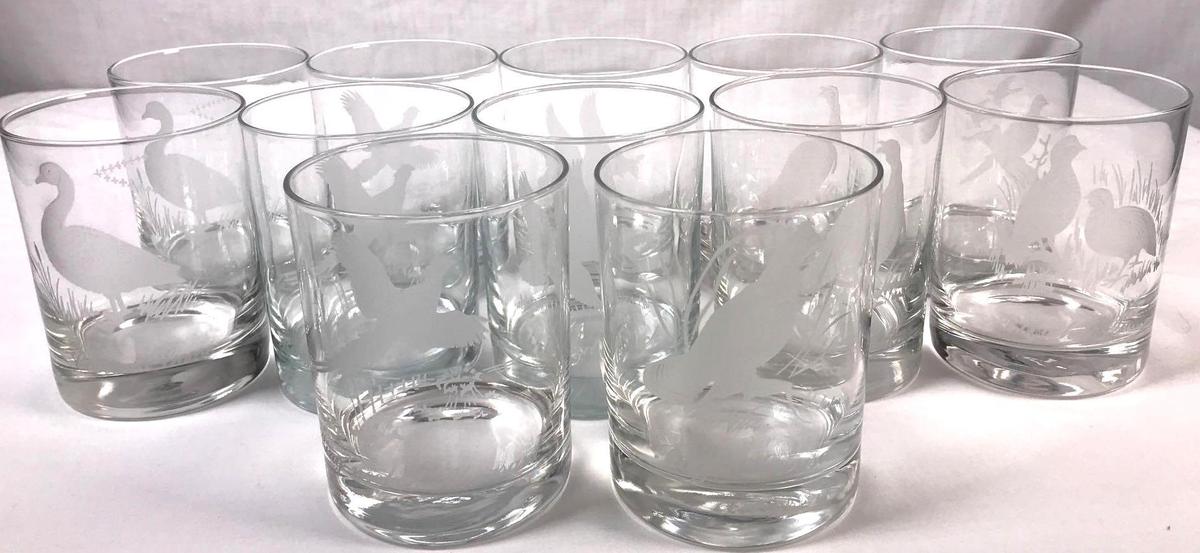 (12) Etched Bird Glasses