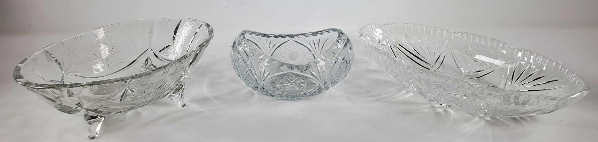 (3) Polish Cut Crystal Oval Dishes