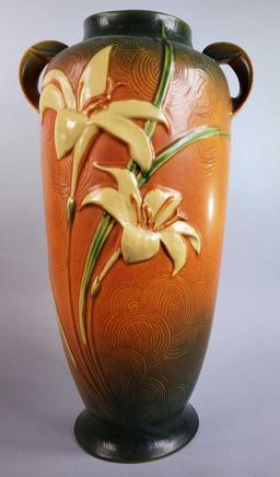 Roseville Brown Zephyr Lily Floor Vase 142-18"