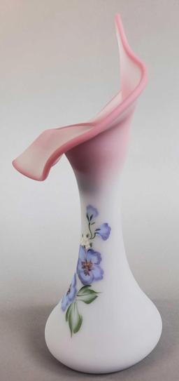 Fenton Tulip Vase "Hibiscus" on Blue Burmese Satin