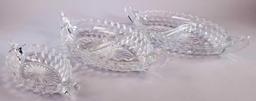 (2) Fostoria American Glass Divided Serving Boat Tray and (1) Small Serving Boat