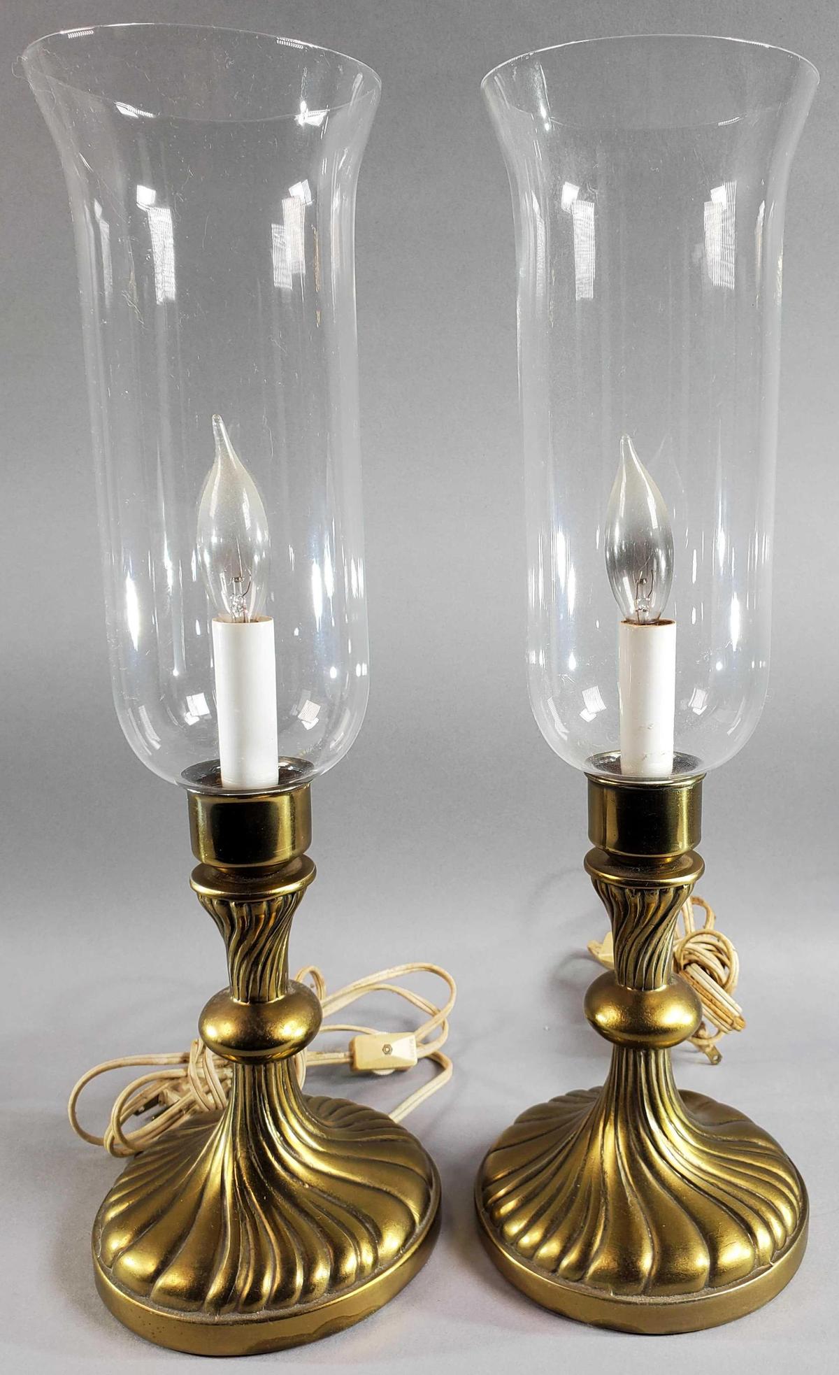 Pair of Candle Style Parlor Lamps w/ Brass Bases & (1) Brass Table Lamp (LPO)