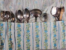 Silverplate Lot: Coffee/Tea Service w/ Tray "Wm Rogers" Victorian Rose and Assorted Spoons