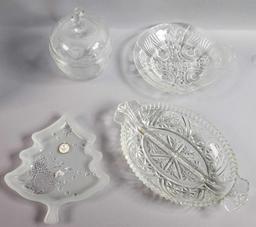 Assorted Glassware with Santa Plate, Cream & Sugars and more