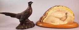 Pheasant Figurine and Carved Pheasant on Mushroom