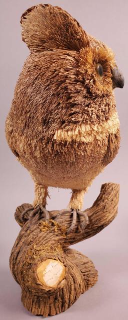 Decorative Wood and Natural Fiber Owl Figurine (LPO)
