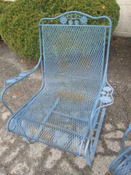 Pair Vintage Woodard Briarwood Wrought Iron High Back Spring Lounge Chairs