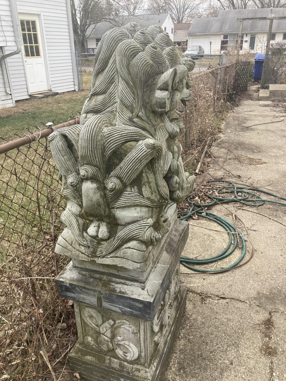 Pair Antique 5' Cement Foo Dogs Statues