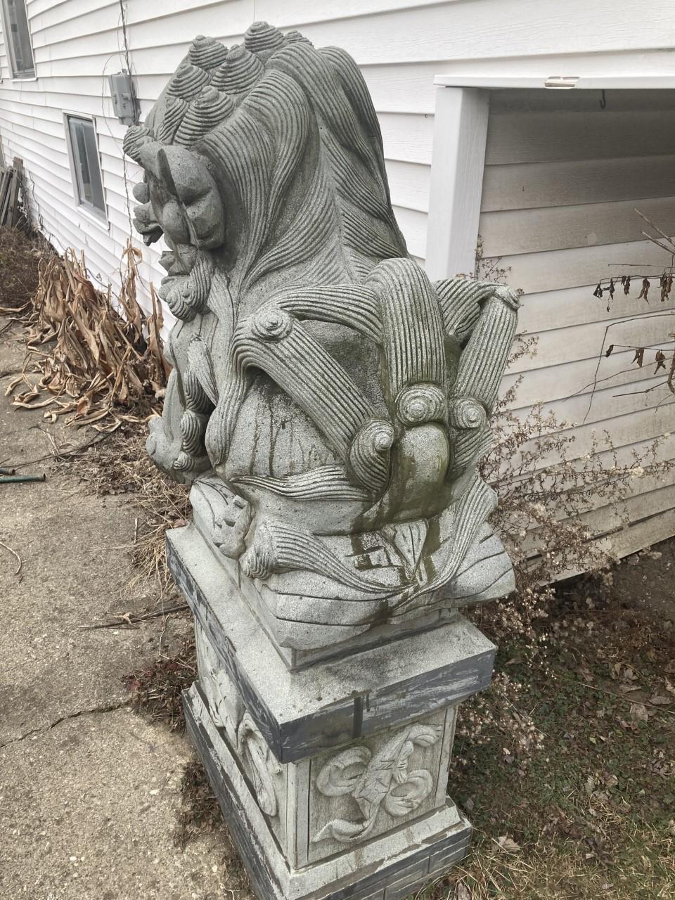 Pair Antique 5' Cement Foo Dogs Statues