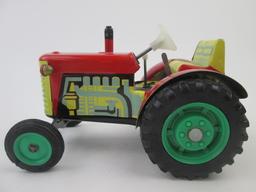 Vintage Tin Tractor with Trailer