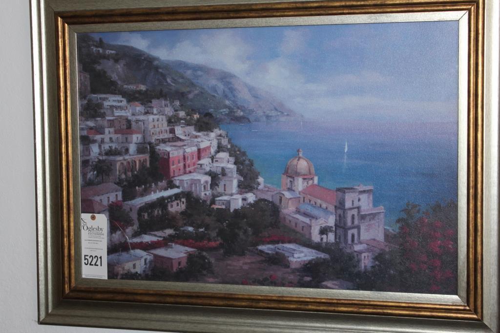 Mediterranean Seaside Village Watercolor, T.Price