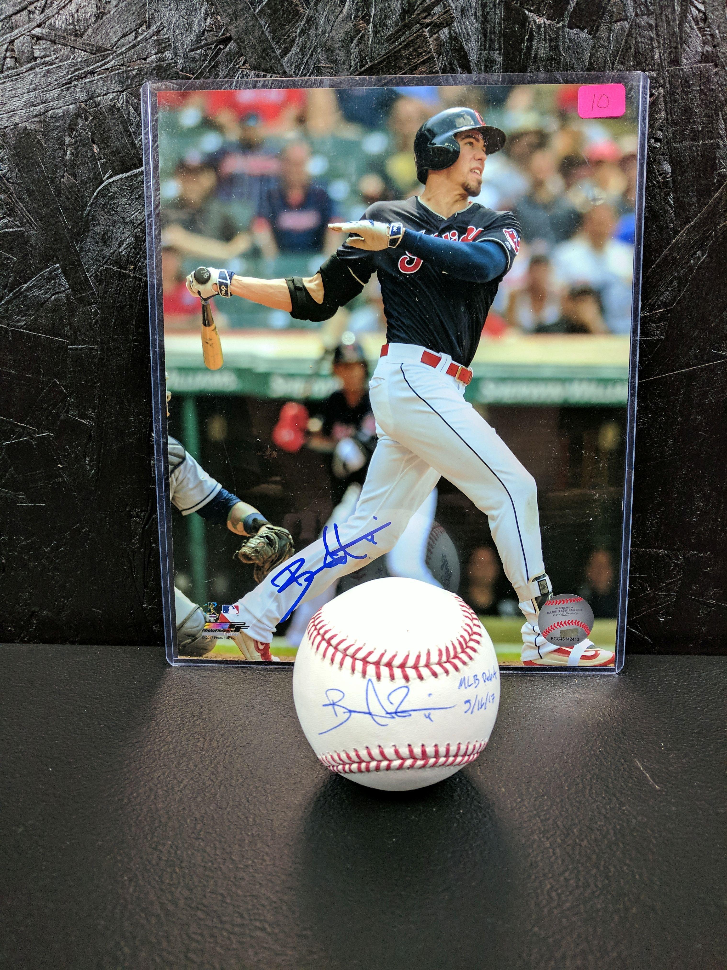 Bradley Zimmer MLB signed baseball blue ink sweet spot with 2 stats JSA cert plus signed 8x10