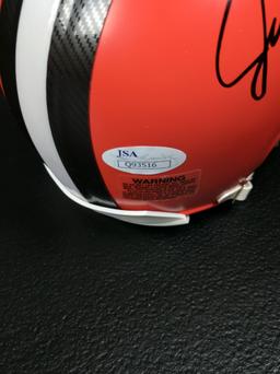 Jim Brown signed Cleveland Brown mini helmet black sharpie with inscription JSA cert and holder