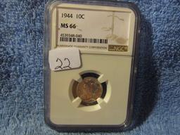 1944 MERCURY DIME NGC MS66